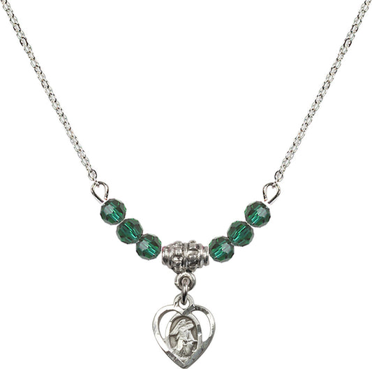 Sterling Silver Guardian Angel Birthstone Necklace with Emerald Beads - 5407