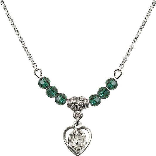 Sterling Silver Infant Birthstone Necklace with Emerald Beads - 5413