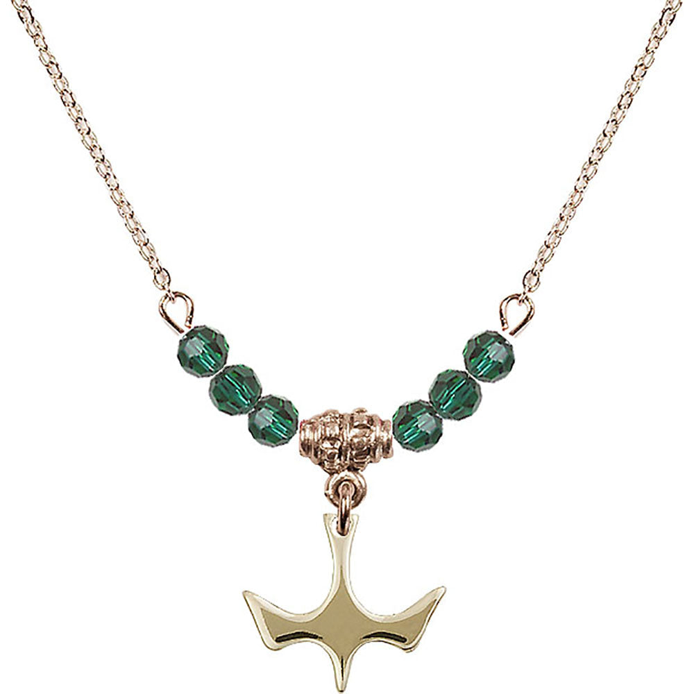 14kt Gold Filled Holy Spirit Birthstone Necklace with Emerald Beads - 5431