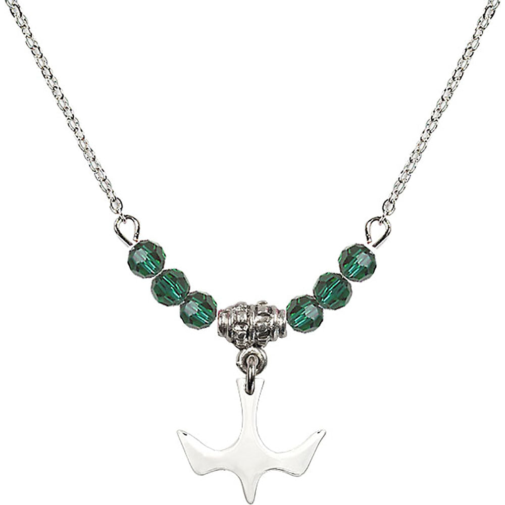 Sterling Silver Holy Spirit Birthstone Necklace with Emerald Beads - 5431