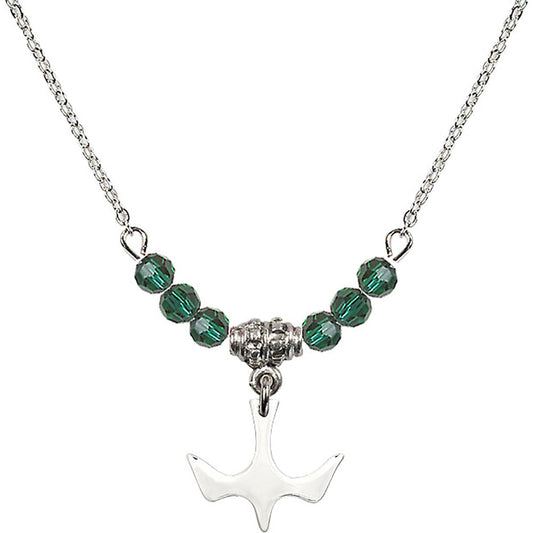 Sterling Silver Holy Spirit Birthstone Necklace with Emerald Beads - 5431