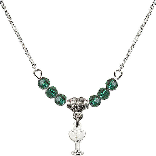 Sterling Silver Chalice Birthstone Necklace with Emerald Beads - 5614
