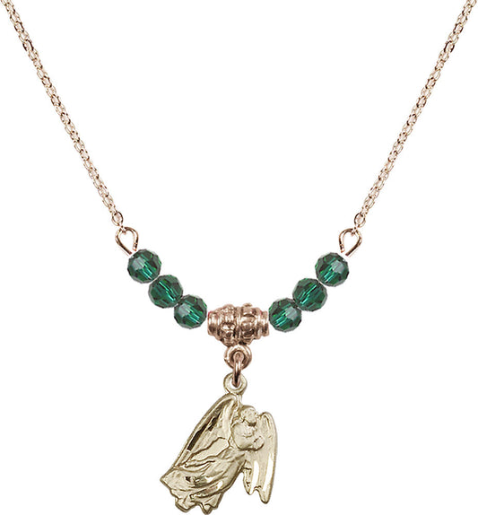 14kt Gold Filled Guardian Angel Birthstone Necklace with Emerald Beads - 5642