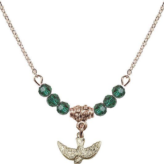 14kt Gold Filled Holy Spirit Birthstone Necklace with Emerald Beads - 5911
