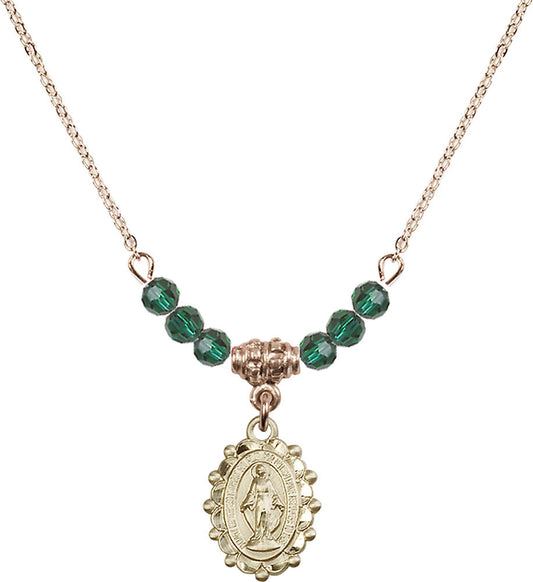 14kt Gold Filled Miraculous Birthstone Necklace with Emerald Beads - 6040
