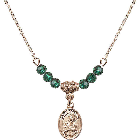 14kt Gold Filled Saint Andrew the Apostle Birthstone Necklace with Emerald Beads - 9000