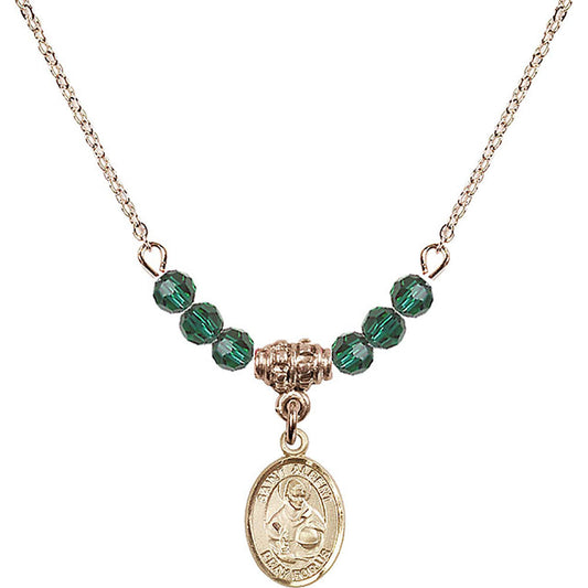 14kt Gold Filled Saint Albert the Great Birthstone Necklace with Emerald Beads - 9001