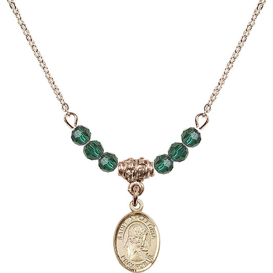 14kt Gold Filled Saint Apollonia Birthstone Necklace with Emerald Beads - 9005