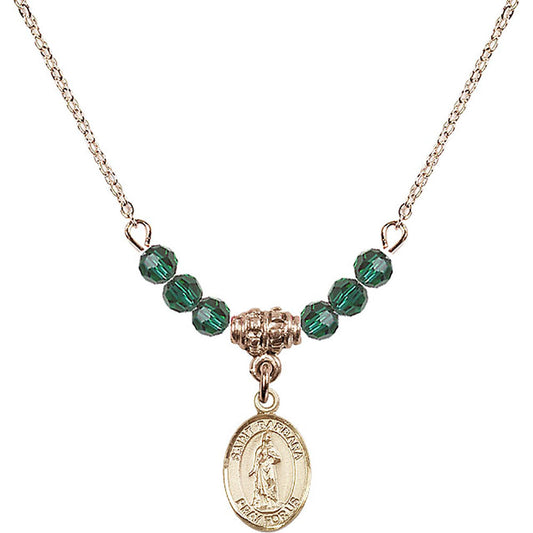 14kt Gold Filled Saint Barbara Birthstone Necklace with Emerald Beads - 9006