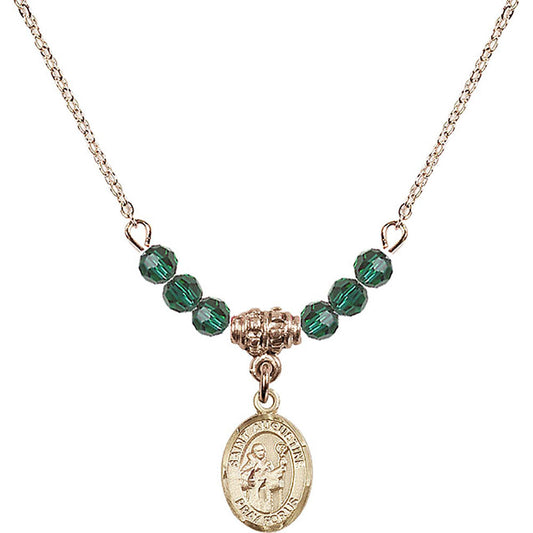 14kt Gold Filled Saint Augustine Birthstone Necklace with Emerald Beads - 9007