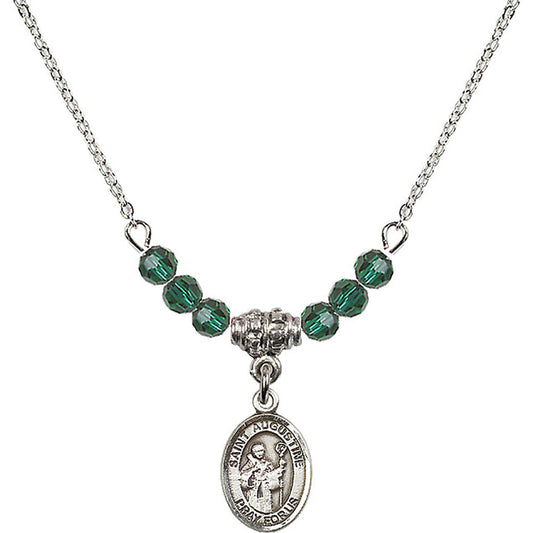 Sterling Silver Saint Augustine Birthstone Necklace with Emerald Beads - 9007