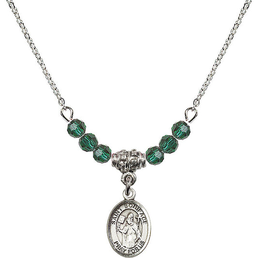 Sterling Silver Saint Boniface Birthstone Necklace with Emerald Beads - 9009