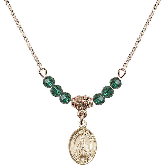 14kt Gold Filled Saint Blaise Birthstone Necklace with Emerald Beads - 9010