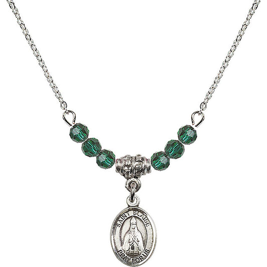 Sterling Silver Saint Blaise Birthstone Necklace with Emerald Beads - 9010