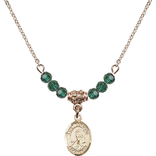 14kt Gold Filled Saint Benjamin Birthstone Necklace with Emerald Beads - 9013