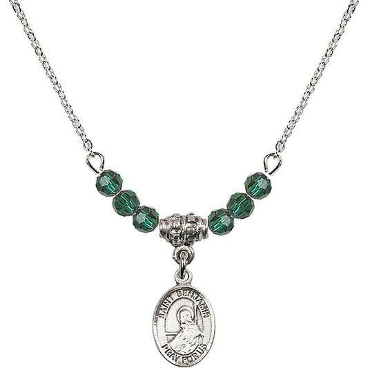 Sterling Silver Saint Benjamin Birthstone Necklace with Emerald Beads - 9013