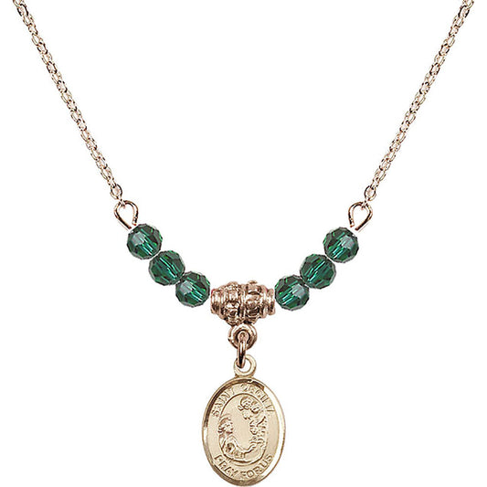 14kt Gold Filled Saint Cecilia Birthstone Necklace with Emerald Beads - 9016