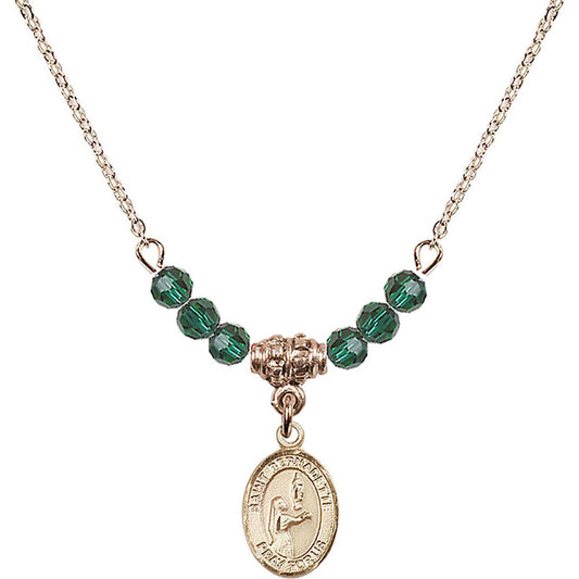 14kt Gold Filled Saint Bernadette Birthstone Necklace with Emerald Beads - 9017