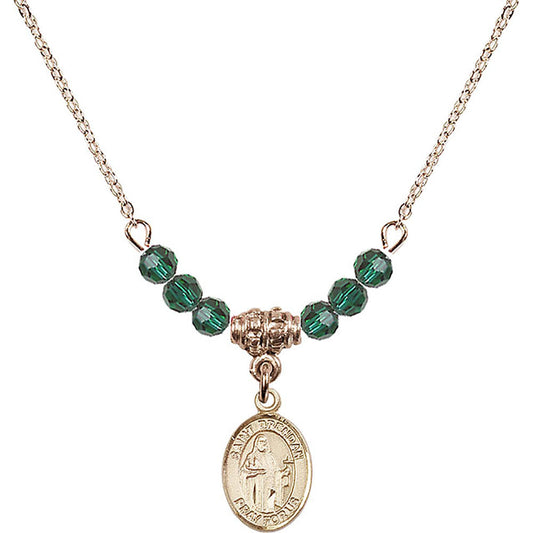 14kt Gold Filled Saint Brendan the Navigator Birthstone Necklace with Emerald Beads - 9018
