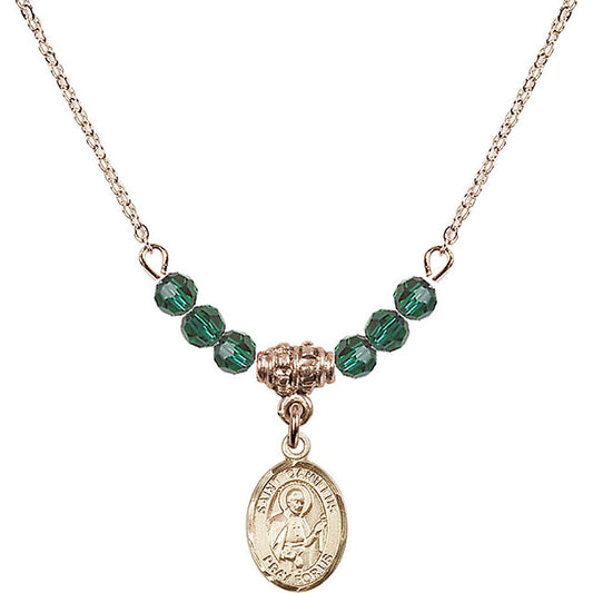 14kt Gold Filled Saint Camillus of Lellis Birthstone Necklace with Emerald Beads - 9019