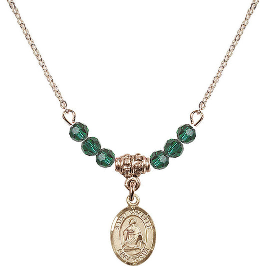 14kt Gold Filled Saint Charles Borromeo Birthstone Necklace with Emerald Beads - 9020