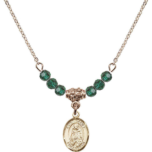 14kt Gold Filled Saint Daniel Birthstone Necklace with Emerald Beads - 9024