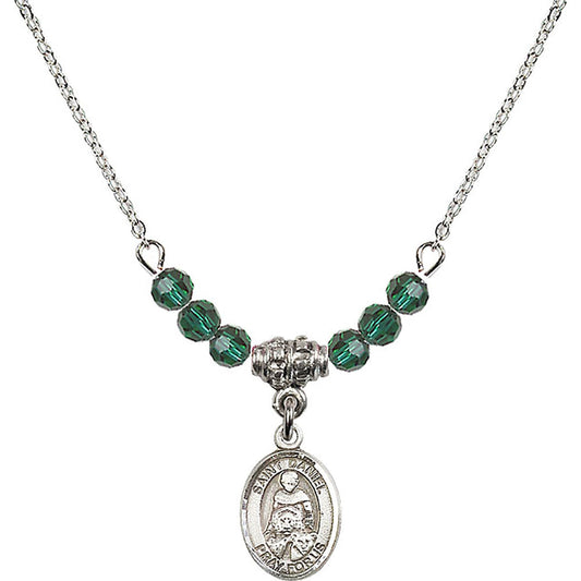 Sterling Silver Saint Daniel Birthstone Necklace with Emerald Beads - 9024