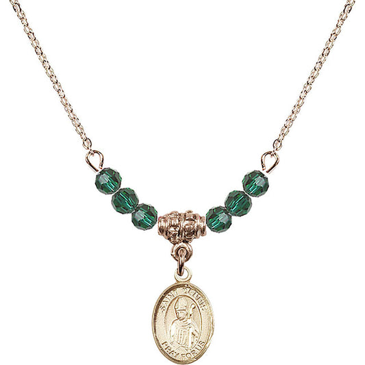 14kt Gold Filled Saint Dennis Birthstone Necklace with Emerald Beads - 9025