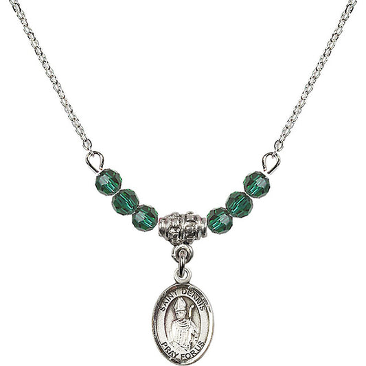 Sterling Silver Saint Dennis Birthstone Necklace with Emerald Beads - 9025