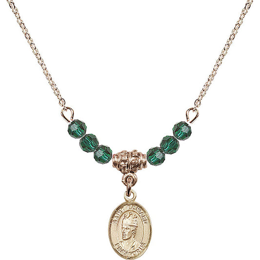 14kt Gold Filled Saint Edward the Confessor Birthstone Necklace with Emerald Beads - 9026