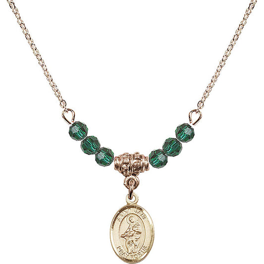 14kt Gold Filled Saint Jane of Valois Birthstone Necklace with Emerald Beads - 9029