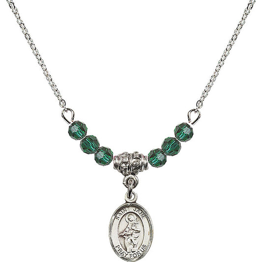 Sterling Silver Saint Jane of Valois Birthstone Necklace with Emerald Beads - 9029