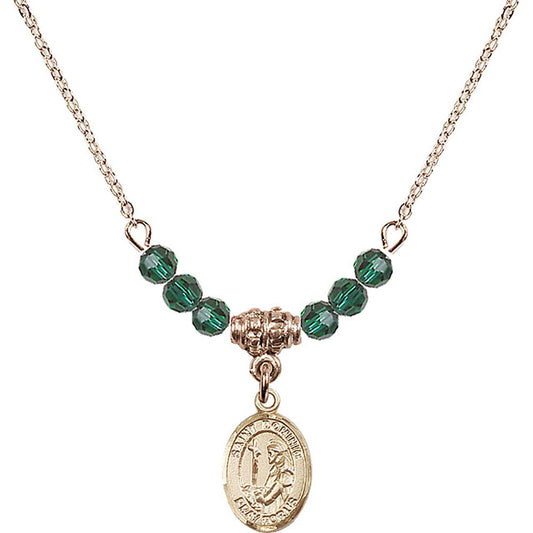 14kt Gold Filled Saint Dominic de Guzman Birthstone Necklace with Emerald Beads - 9030