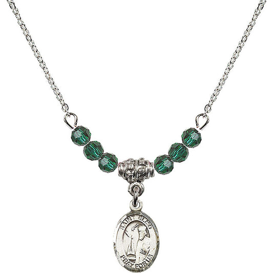 Sterling Silver Saint Elmo Birthstone Necklace with Emerald Beads - 9031