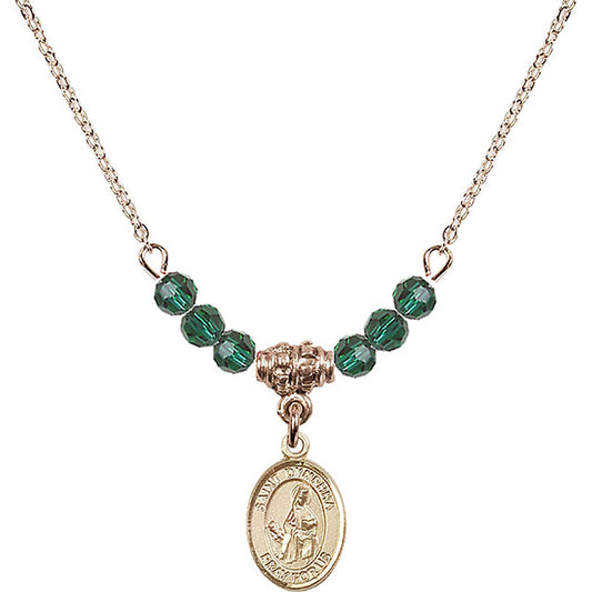 14kt Gold Filled Saint Dymphna Birthstone Necklace with Emerald Beads - 9032