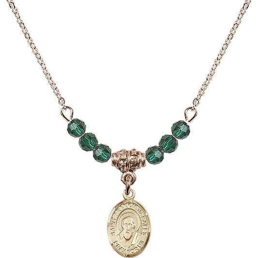 14kt Gold Filled Saint Francis de Sales Birthstone Necklace with Emerald Beads - 9035