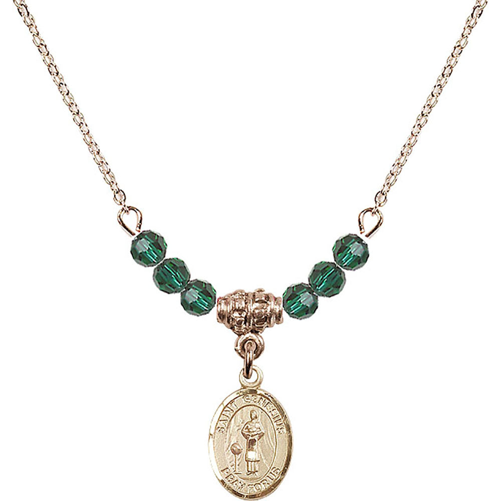 14kt Gold Filled Saint Genesius of Rome Birthstone Necklace with Emerald Beads - 9038