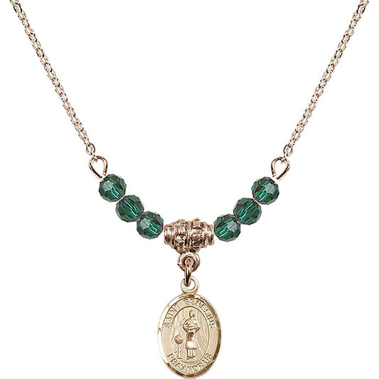 14kt Gold Filled Saint Genesius of Rome Birthstone Necklace with Emerald Beads - 9038
