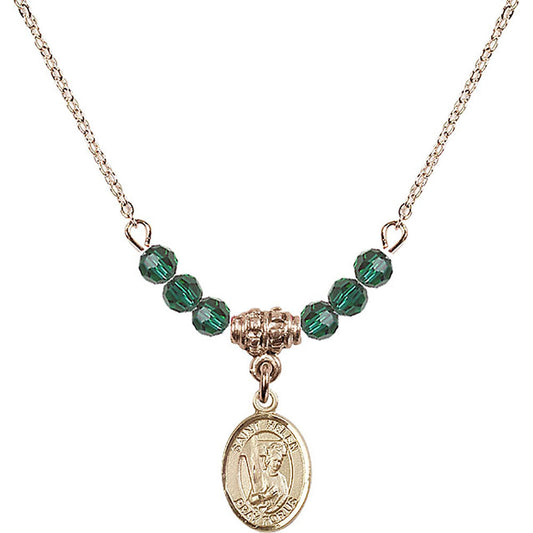 14kt Gold Filled Saint Helen Birthstone Necklace with Emerald Beads - 9043