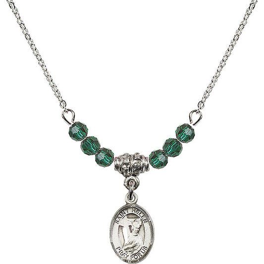 Sterling Silver Saint Helen Birthstone Necklace with Emerald Beads - 9043