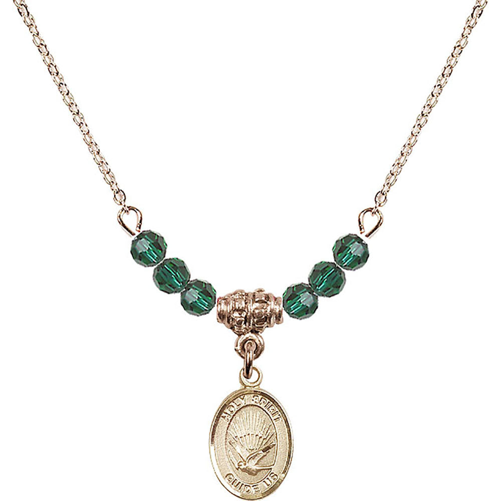 14kt Gold Filled Holy Spirit Birthstone Necklace with Emerald Beads - 9044