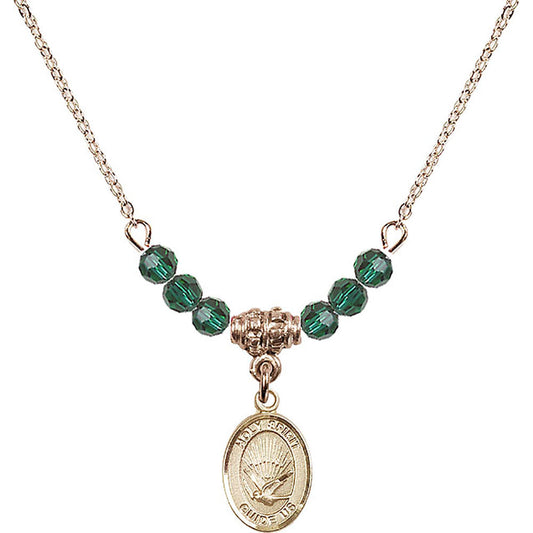 14kt Gold Filled Holy Spirit Birthstone Necklace with Emerald Beads - 9044