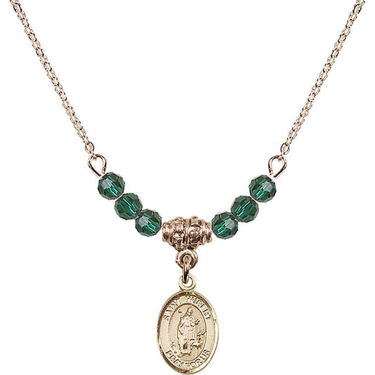 14kt Gold Filled Saint Hubert of Liege Birthstone Necklace with Emerald Beads - 9045