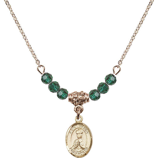 14kt Gold Filled Saint Henry II Birthstone Necklace with Emerald Beads - 9046