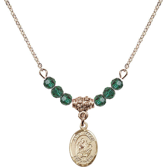 14kt Gold Filled Saint Jason Birthstone Necklace with Emerald Beads - 9051