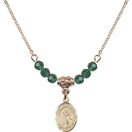 14kt Gold Filled Saint Joan of Arc Birthstone Necklace with Emerald Beads - 9053