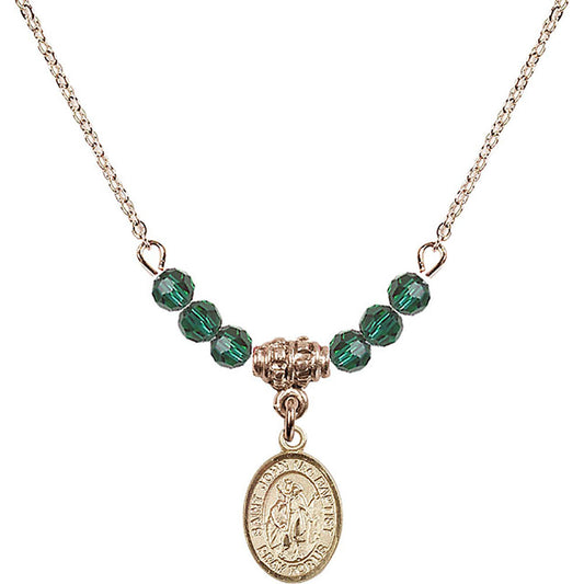 14kt Gold Filled Saint John the Baptist Birthstone Necklace with Emerald Beads - 9054