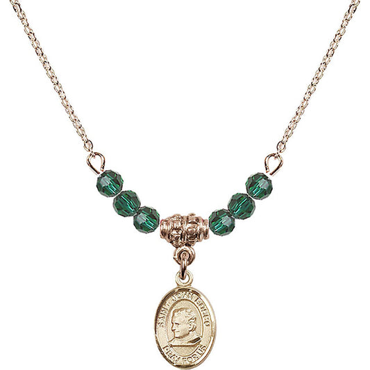 14kt Gold Filled Saint John Bosco Birthstone Necklace with Emerald Beads - 9055