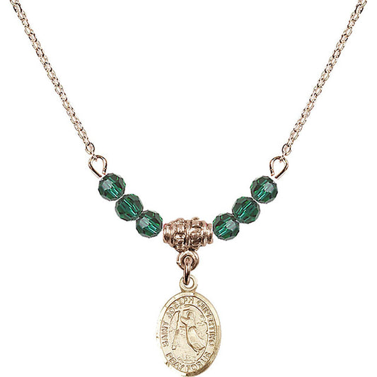 14kt Gold Filled Saint Joseph of Cupertino Birthstone Necklace with Emerald Beads - 9057
