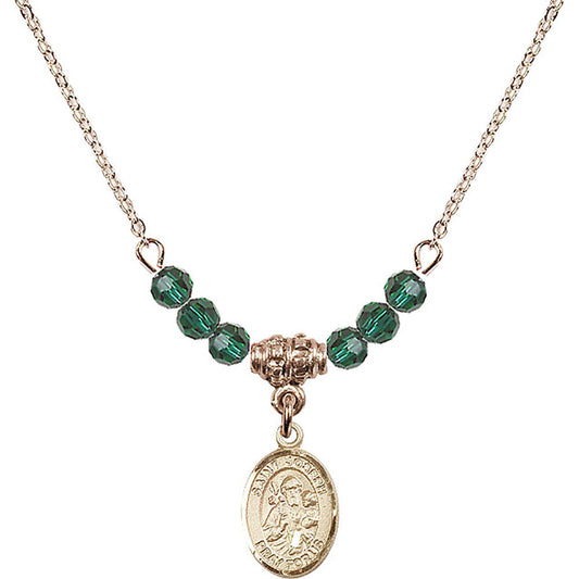 14kt Gold Filled Saint Joseph Birthstone Necklace with Emerald Beads - 9058